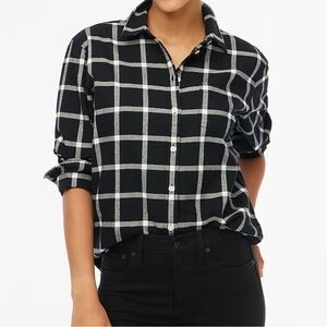 NWT J.Crew Factory XS Flannel Shirt in Black Ivory Plaid